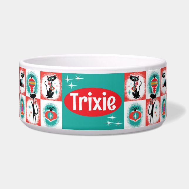 Tigela de comida para gatos natalícia retrô person (Frente)