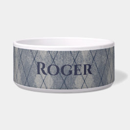 Tigela de comida para pet com look argyle cinza e 