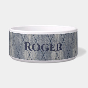 Tigela de comida para pet com look argyle cinza e