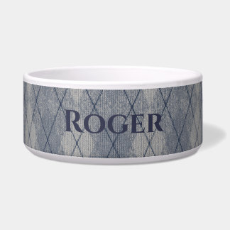 Tigela de comida para pet com look argyle cinza e 