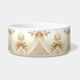 Tigela de estimação com flores brancas e douradas
