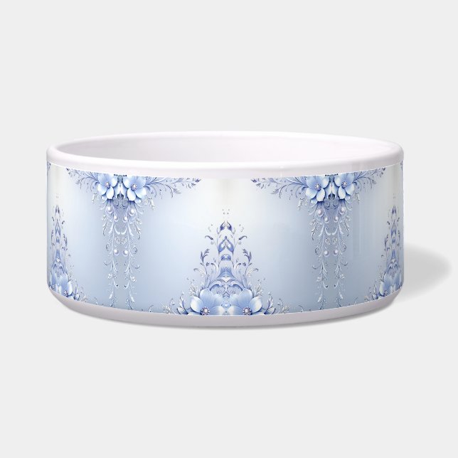 Tigela de Estimação com Flores Ornamentais Azuis (Frente)