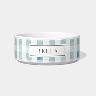 Tigela de Estimação com Xadrez Azul Gingham