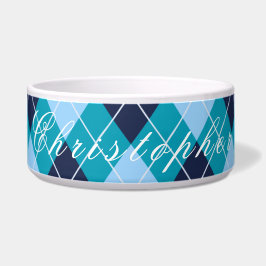 Tigela de estimação personalizada Argyle Preto Azu