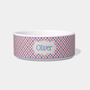 Tigela de Estimação Xadrez Vermelho, Branco e Azul