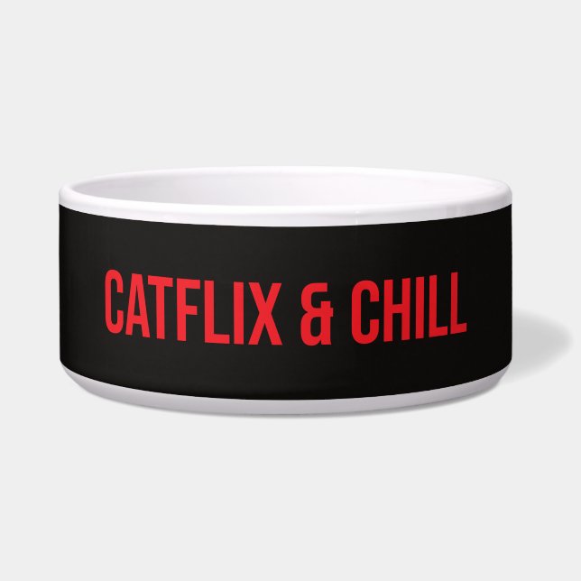 Tigela de Gato Personalizada – “Catflix & Chill” (Frente)