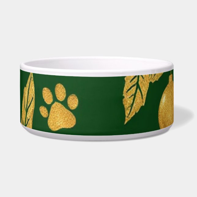 Tigela de Natal Elegante para Cachorro – Dourado e (Frente)