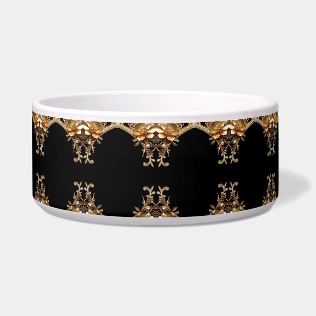 Tigela de Pet com Flores Decorativas Douradas (Frente)