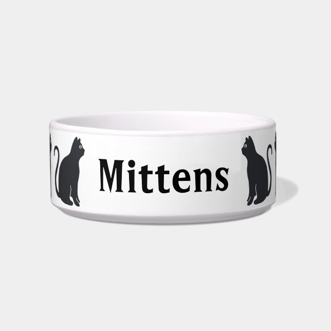 Tigela de Pet Sentado Gato Preto - Monogramada (Frente)