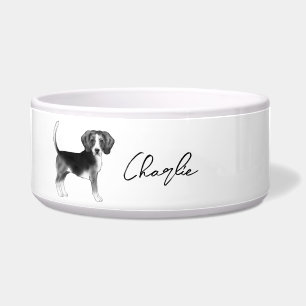 Tigela Desenho de Beagle em Preto e Branco com Nome