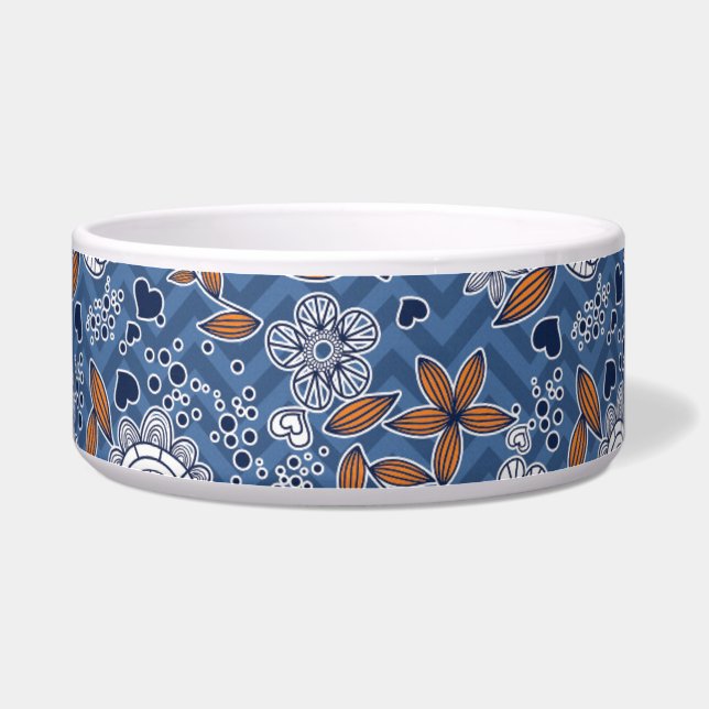 Tigela Design azul branco e laranja floral (Direita)