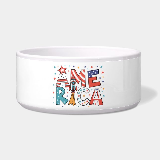Tigela Design Colorido com Texto América e Estrelas (Frente)