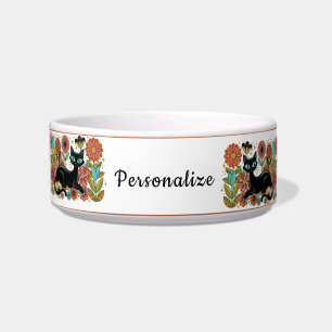 Tigela Design Personalizado Floral Gato Preto Retro 70