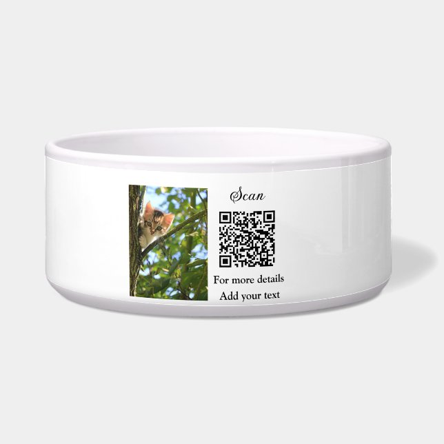 Tigela Detalhes simples do nome do animal QR código adici (Frente)