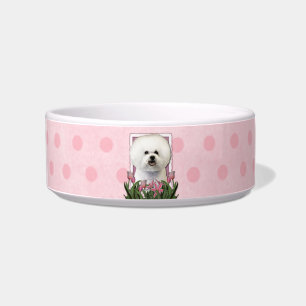 Tigela Dia das mães - tulipas cor-de-rosa - Bichon Frise
