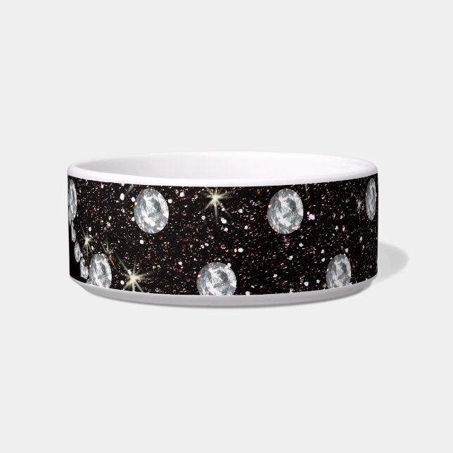 Tigela Diamantes pretos de brilho de nome personalizado (Direita)