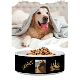 Tigela Diversão Black Dourado Name Crown Dog