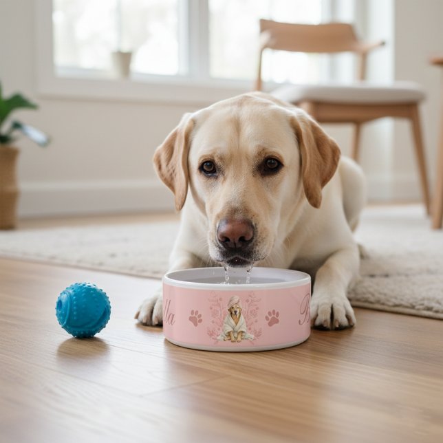 Tigela Dog Lab Charm Paw Pink Custom Biscuit Ceramic Bowl (Criador carregado)