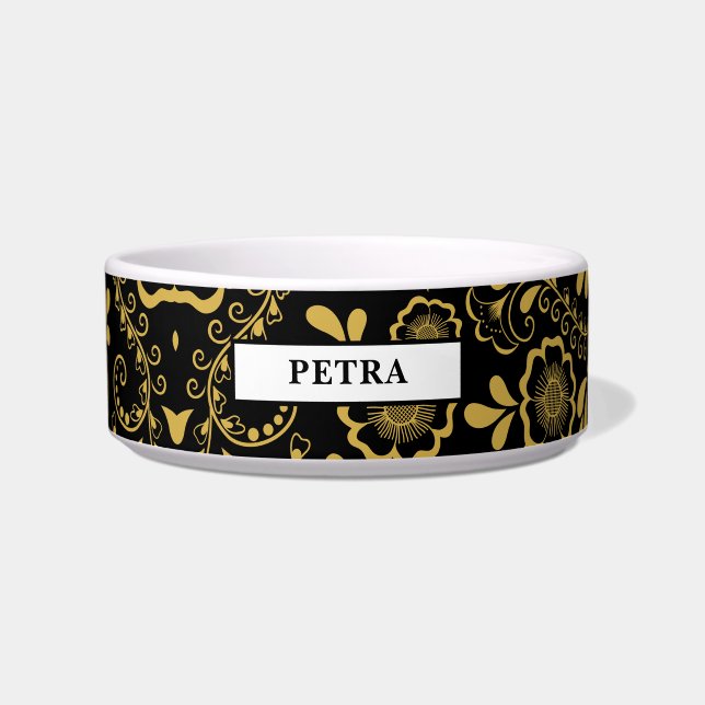 Tigela Dourado Chic e Floral Preto (Frente)