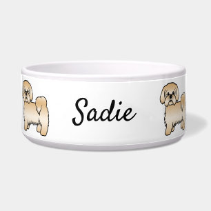Tigela Dourado Shih Tzu Cute Cartoon Cão e Nome