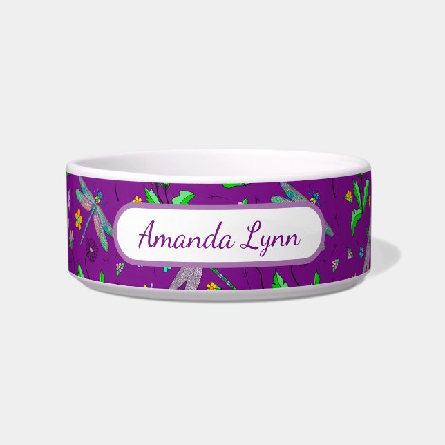 Tigela Dragonflies personalizados e Dandelions (Frente)