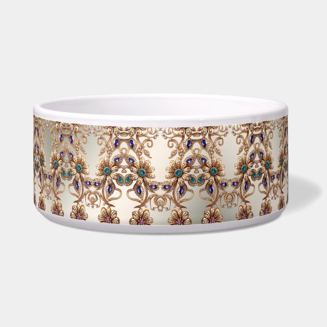 Tigela Elegant Gold Jewel Flowers Ceramic Pet Bowl (Frente)