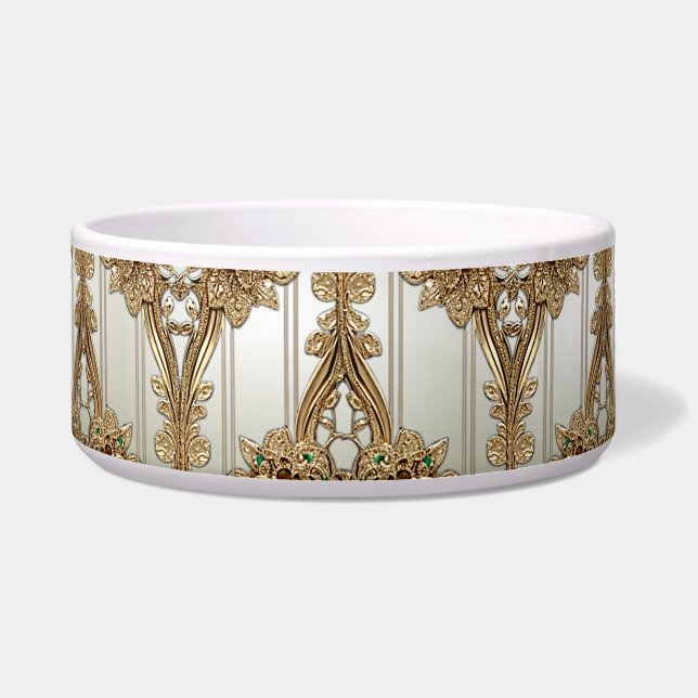Tigela Elegant Gold Ornate Ceramic Pet Bowl (Frente)