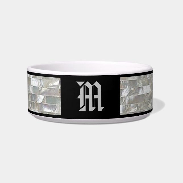 Tigela Elegante Azulejo Pérola Monogramado Pet (Frente)