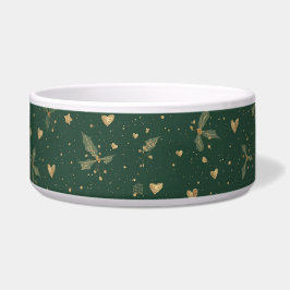 Tigela Elegante Emerald & Dourado Dog Bowl - Natal clássi