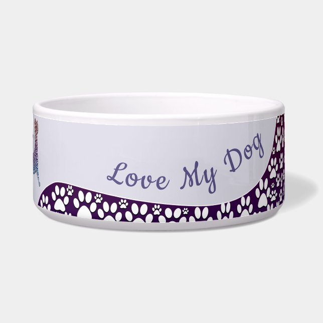 Tigela Embossed Indigo Gradient Paw Print Dog Outline (Frente)