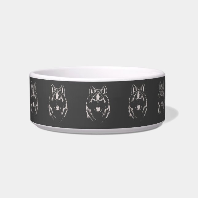 Tigela Esboço de cabeça de lobo cinza e branco funky (Frente)