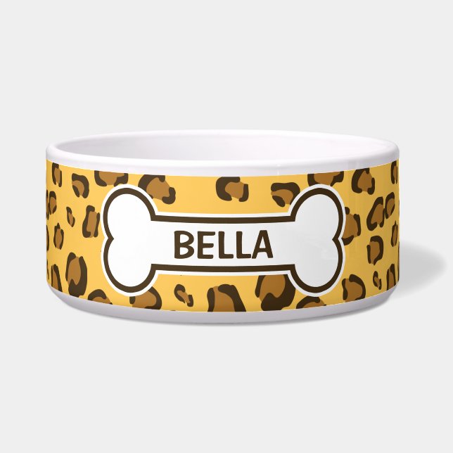 Tigela Estampa de Leopardo Falsa Com Osso e Nome (Frente)