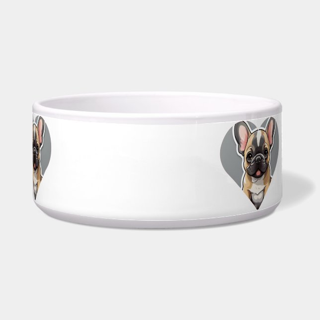 Tigela EU AMO BULLDOGS FRANCESES Cartoon Bonito Puppy no  (Frente)