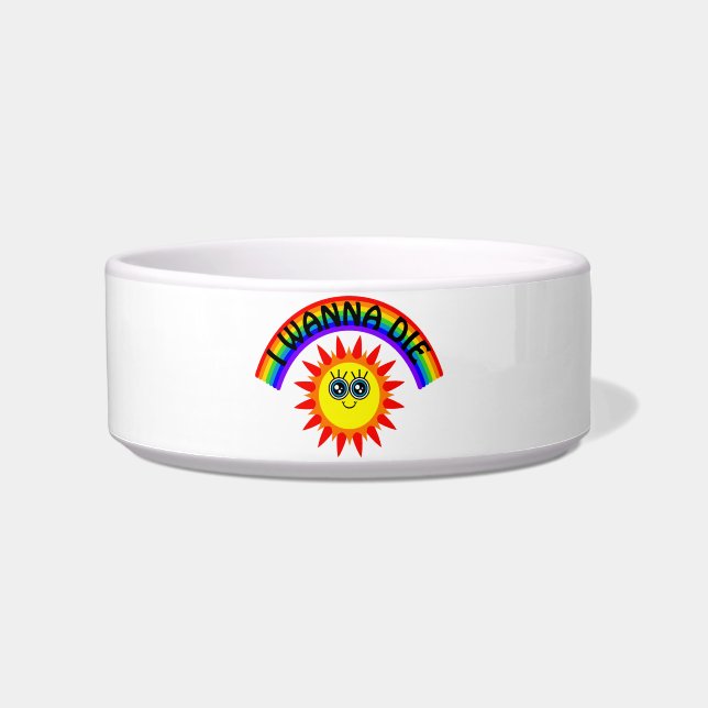 Tigela Eu Quero Morrer - Arco-Íris Sorrindo Sol (Frente)