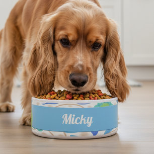 Tigela Fantasy Flores Azul Cerâmica Verde Pet Bowl