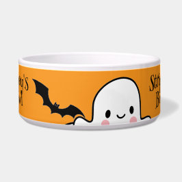 Tigela Feliz Halloween Personalizar o NOME PET Ghosts Bat