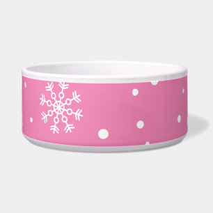 Tigela Floco de neve de Natal rosa e bolinhas branca