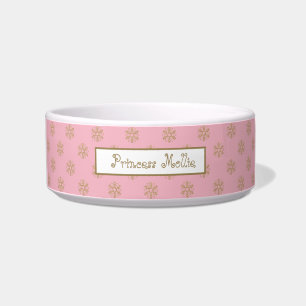 Tigela Flocos de Neve Falso Dourado Rosa Festa Personaliz