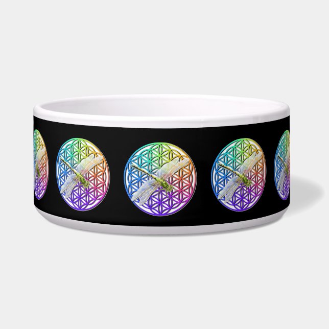 Tigela Flor colorida elegante da arte da libélula (Frente)