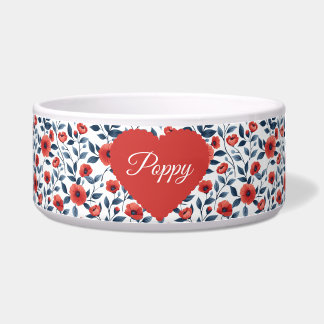 Tigela Flor Vermelho Elegante Flor Personalizado Pet Bowl