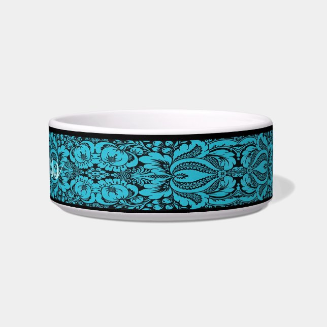 Tigela Floral Pet Bowl personalizado de fantasia azul (Direita)