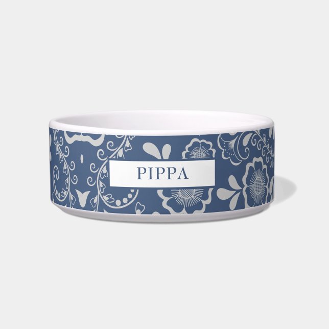 Tigela Floral Prata e Azul Moderna  (Frente)