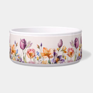 Tigela Flores Coloridas de Mola Cerâmica Pet Bowl