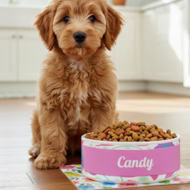 Tigela Flores de Fantasia, Pinto Azul, Cerâmica Pet Bowl