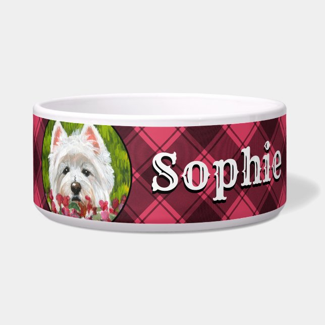 Tigela Flores de Westie e Rosa (Frente)