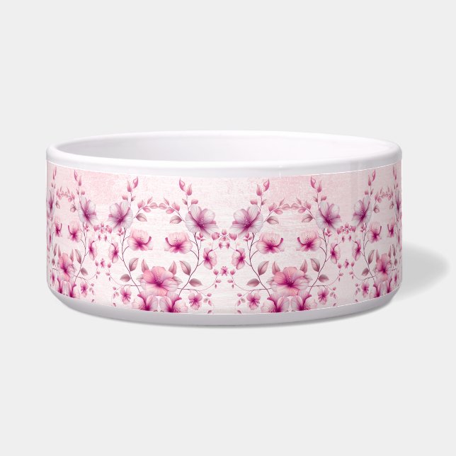 Tigela Flores Rosa-Vidro, Pet Bowl Cerâmica (Frente)