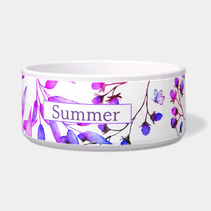 Tigela Flores roxas de aquarela e borboletas bonitinhas