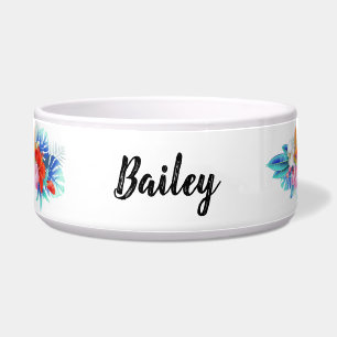 Tigela Flores Tropicais Exóticas em Rosa e Aqua