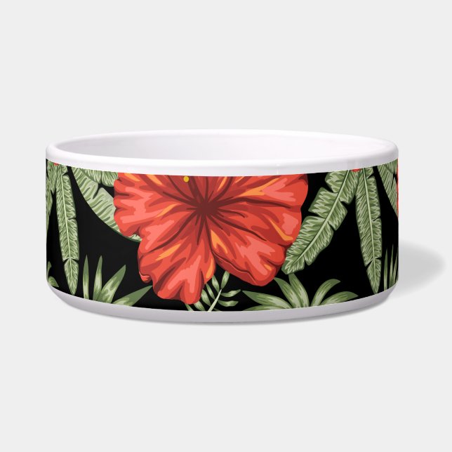 Tigela Flores tropicais vermelhas Folhas verdes (Frente)