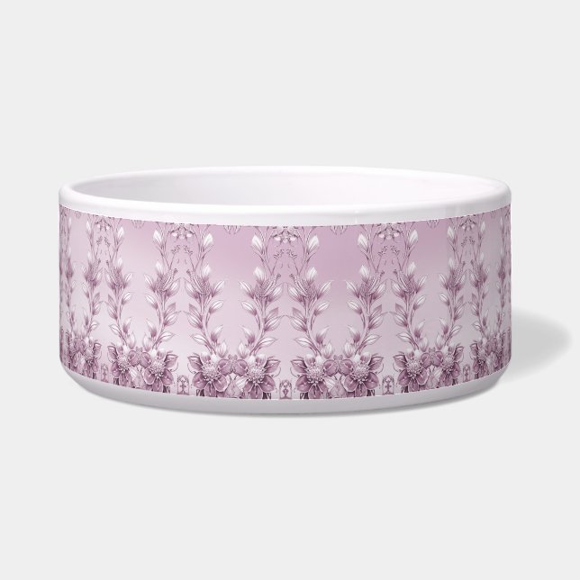 Tigela Folhagem Floral Rosa Cerâmica Pet Bowl (Frente)